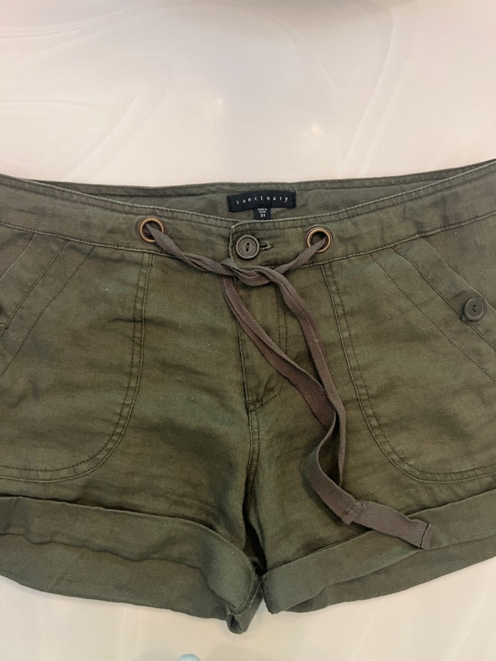 Sanctuary Olive Green Linen-Blend utility style Shorts size 31